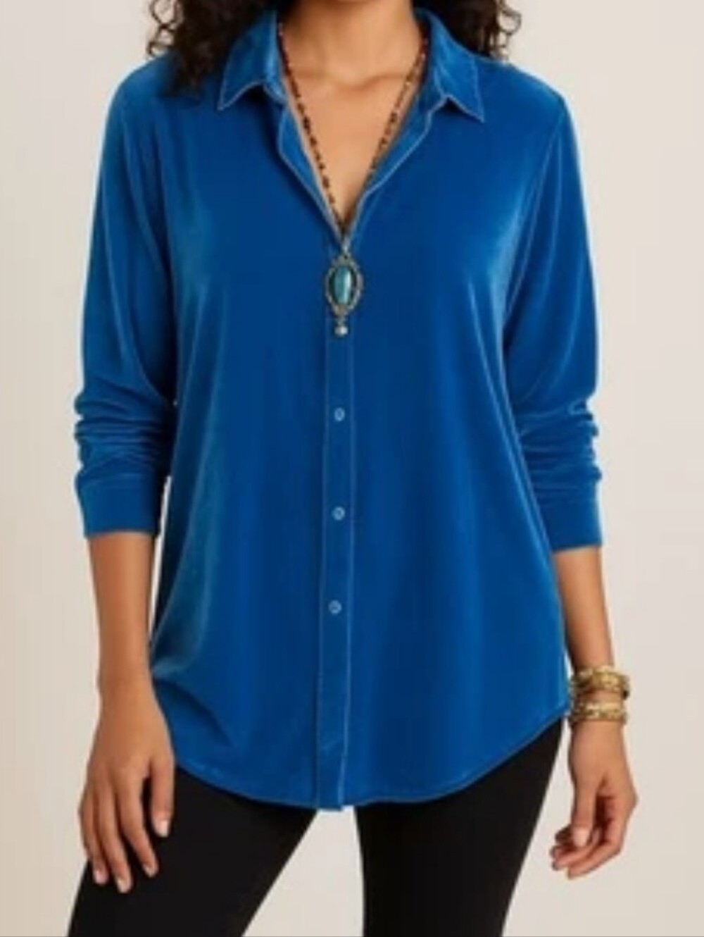 Soft Surroundings velvet boyfriend tunic shirt in Cobalt Blue, Sz PM